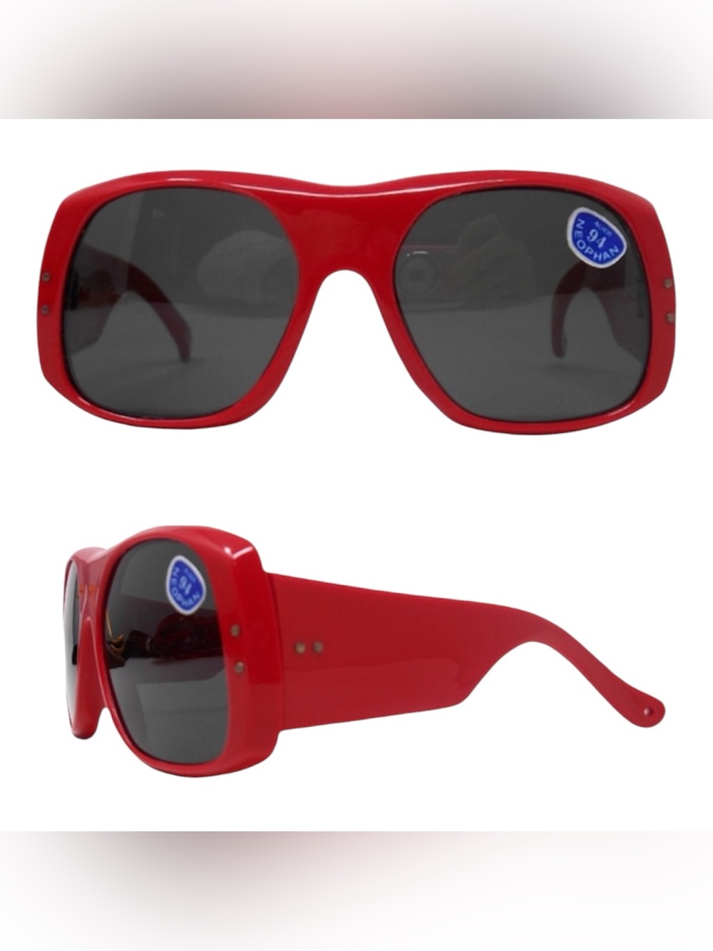 Vintage Red Thick Framed MOD Sunglasses, Oversized, Made in France, Deadstock